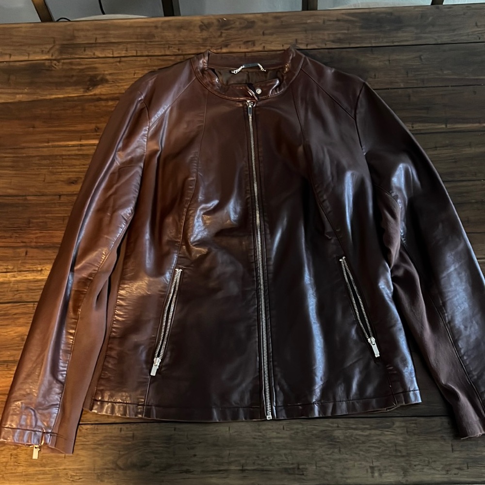 WORTHINGTON BROWN FAUX LEATHER JACKET SIZE 1X